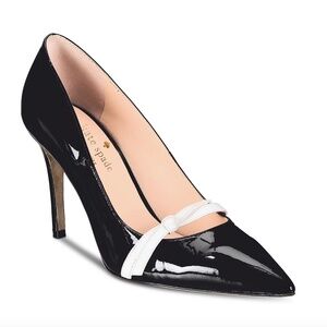 Kate Spade Viola Black Patent Leather White Bow Pumps